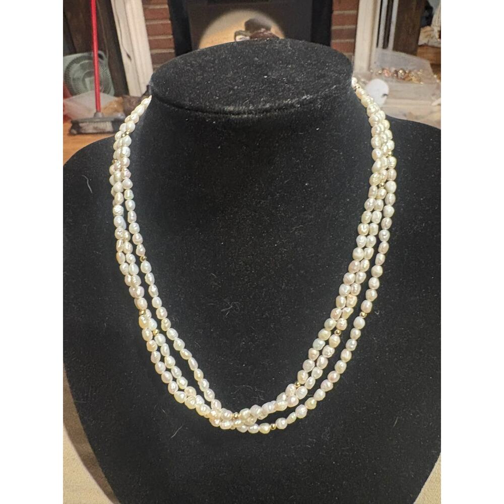 3 strand seed pearl necklace vintage natural